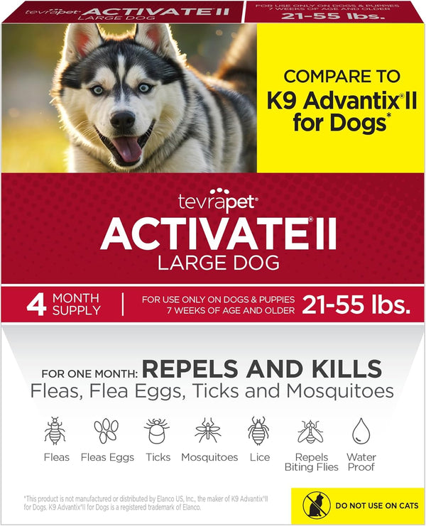 Activate II Flea and Tick Prevention for Dogs | 4 Count | Large Dogs 21-55 Lbs | Topical Drops | 4 Months Flea Treatment