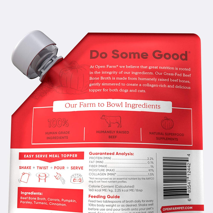Bone Broth, Food Topper for Both Dogs and Cats with Responsibly Sourced Meat and Superfoods without Artificial Flavors or Preservatives, 12Oz (Grass-Fed Beef)