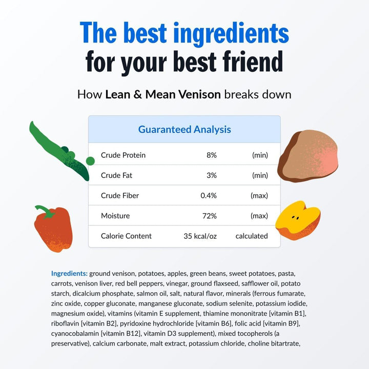 Human-Grade Fresh Dog Food, Lean & Mean Venison Entrée – Wet Dog Food for All Breeds – High-Protein, Natural – 12-Oz Cups, Case of 6