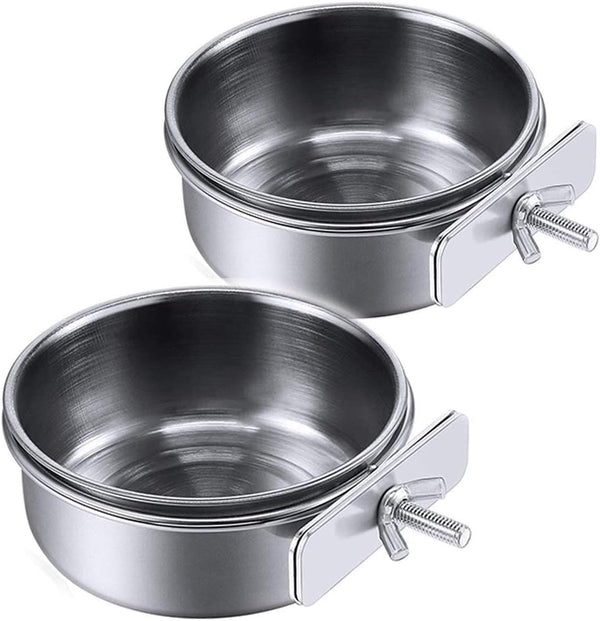 Parrot Feeding Cups Birds Food Dish Stainless Steel Parrot Feeders Water Cage Bowls with Clamp Holder for Cockatiel Conure Budgies Parakeet Parrot Macaw Small Animal Chinchilla Pack of 2