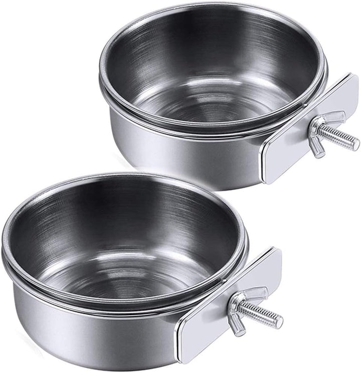 Parrot Feeding Cups Birds Food Dish Stainless Steel Parrot Feeders Water Cage Bowls with Clamp Holder for Cockatiel Conure Budgies Parakeet Parrot Macaw Small Animal Chinchilla Pack of 2
