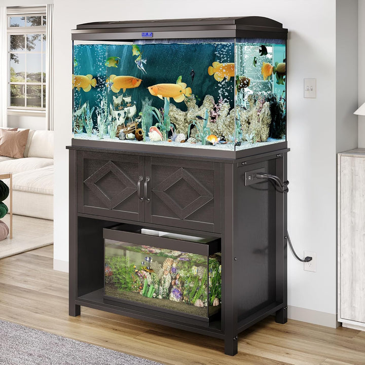 40-50 Gallon Fish Tank Stand with Power Outlets, 660LBS Capacity Heavy Duty Metal Aquarium Stand, Double Fish Tank Stand Table with Cabinet
