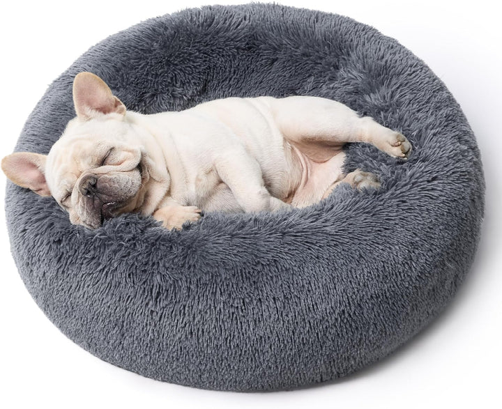 Calming Dog Bed Medium Size Dog - Donut Washable Medium Pet Bed, 30 Inches Anti-Slip round Fluffy Plush Faux Fur Cat Bed, Fits up to 45 Lbs Pets, Camel