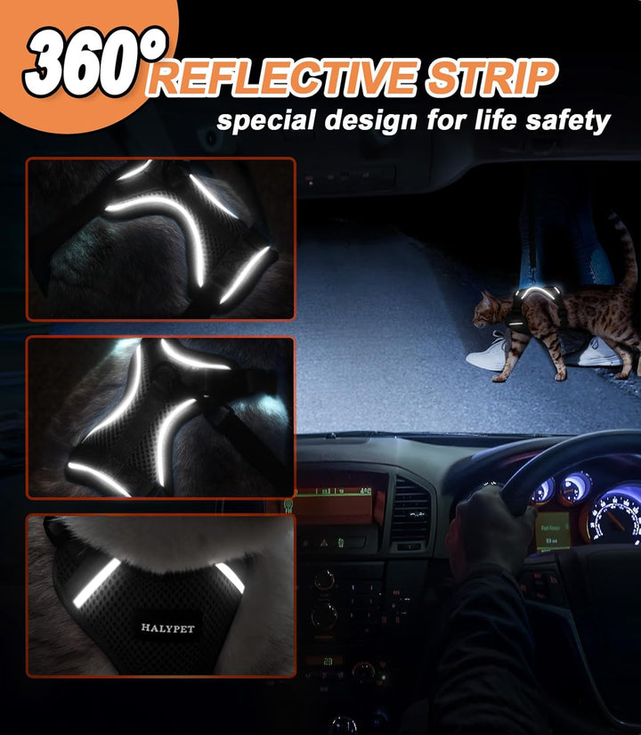 Cat Harness and Leash Set [ MAX Safety Third Generation ] Escape Proof Soft Adjustable Cat Leash Breathable Comfortable Vest Easy to Wear Kitten Harness for Outdoor Walking Black