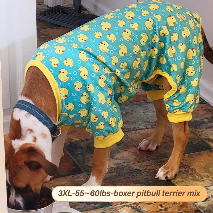 Dog Pajamas Velvet Dog Pajamas Large Sized Dogs Soft Dogs Clothes Pjs with Yellow Ducks Pattern Stretchy Pet Jammies Coat Comfy Pet Onesie Costume, 3X-Large