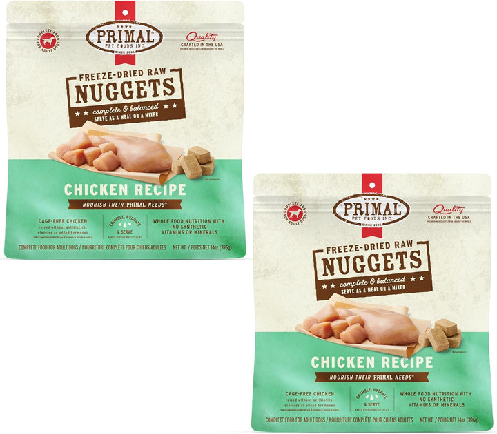 Primal Freeze Dried Dog Food Nuggets, Chicken; Complete Balanced Meal, Topper or Treat; Premium, Healthy, Grain Free, High Protein Raw Dog Food, 14 Oz