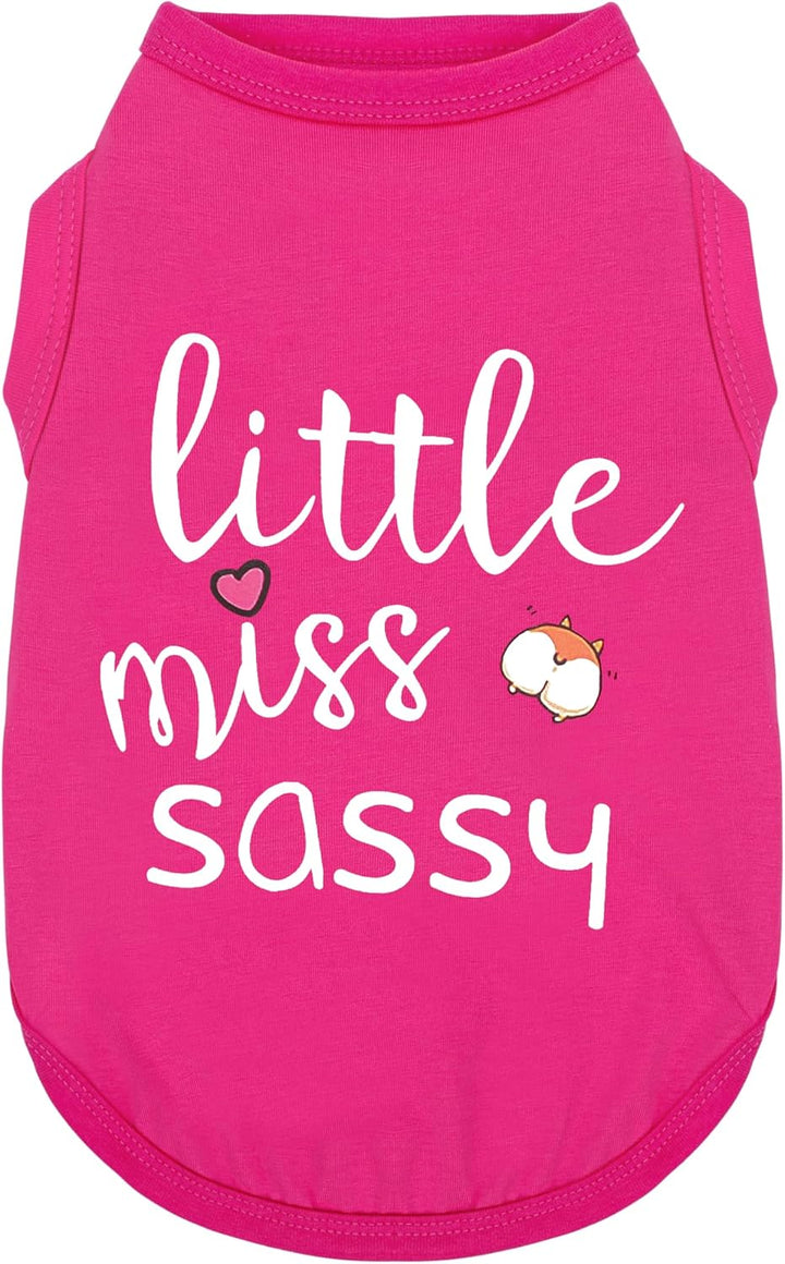 Dog Clothes Fashionable Sleeveless Pet Vest: 'Little Miss Sassy' Printed Cotton Dog Shirt, Ideal for Small, Medium, and Large Breeds, Ensuring Comfort and Breathability Rose Red S