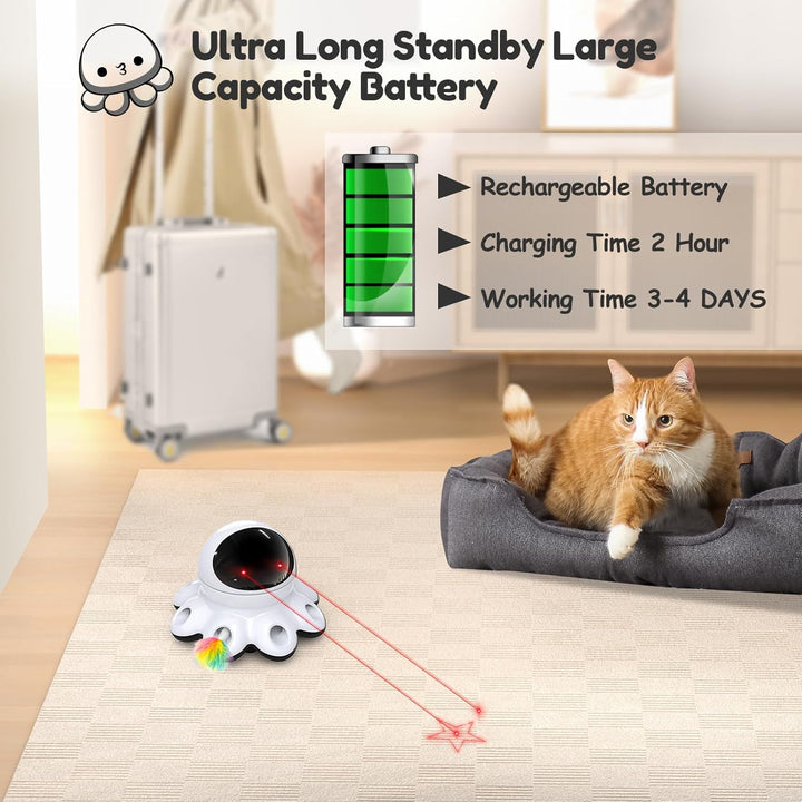 Cat Laser Toy, 2-In-1 Interactive Automatic Motion Activated Moving 8 Holes Whack a Mole Feather, USB Rechargeable Electronic Smart Sensor Kitten Toys for Indoor Exercise