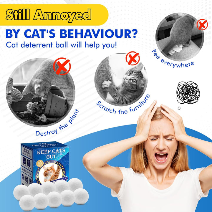 Cat Deterrent Outdoor & Indoor: 10Pack 100% Natural Cat Repellent Essential Oils Ball, Keep Cats off Lawn, Yard, Plants, Garden, Mulch & Flower Permanently against Scratch Chew, Keep Cats Away (10PCS)