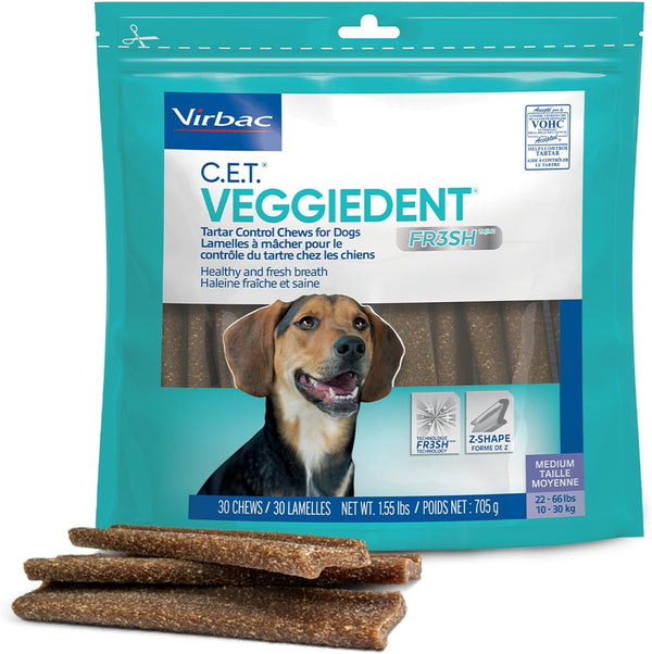 C.E.T. VEGGIEDENT FR3SH Tartar Control Chews for Dogs, Medium, Beef, 1.6 Pounds