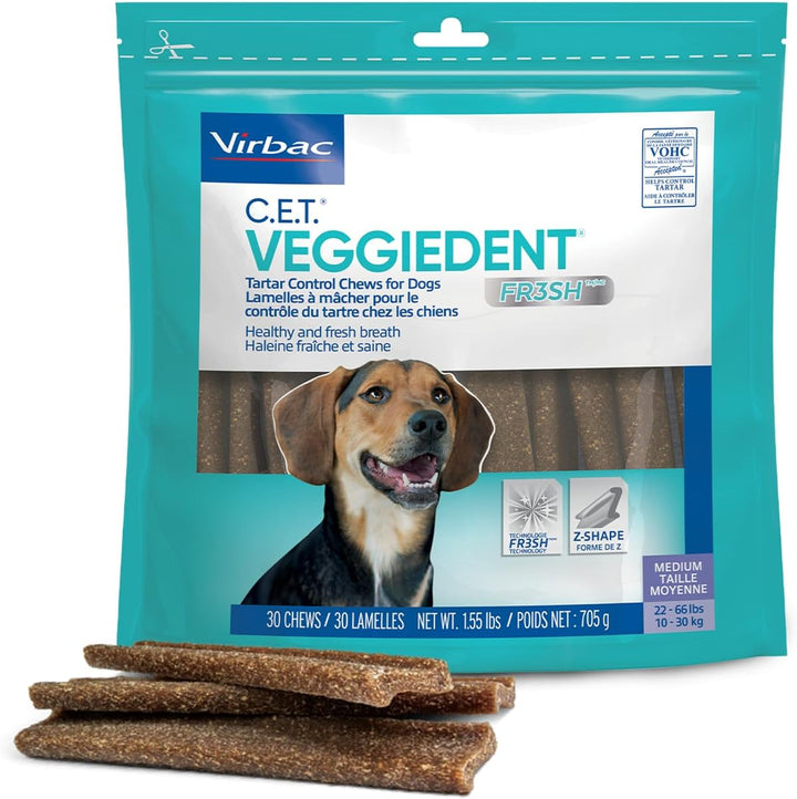 C.E.T. VEGGIEDENT FR3SH Tartar Control Chews for Dogs, Medium, Beef, 1.6 Pounds