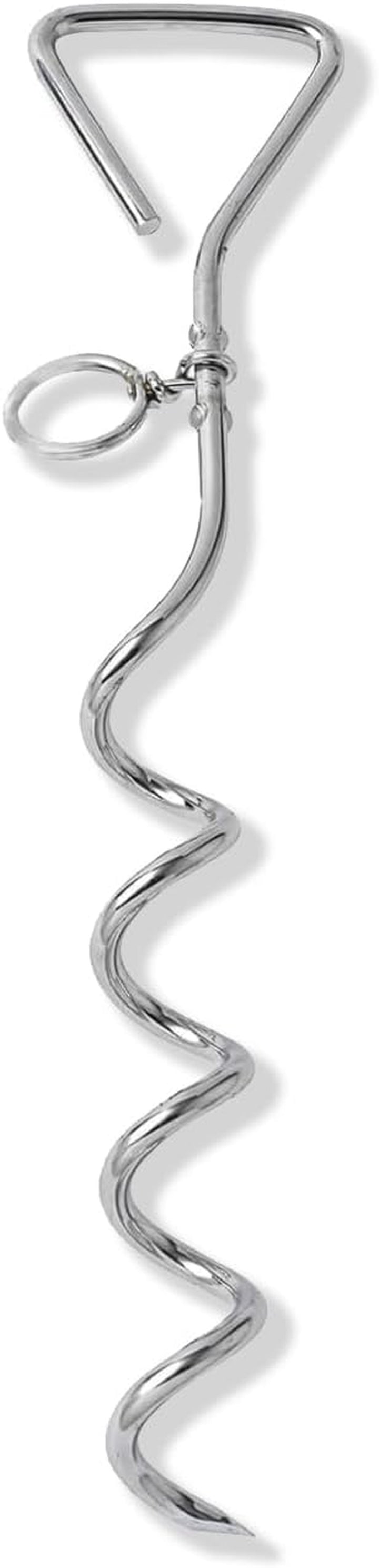 Dog Tie-Out Stake, Durable Silver Spiral Anchorstake, Secure Outdoor Tethering for All Cable Leash Chain, Camping Yard, Rust-Resistant, Easy Installation, Medium, 16 Inch