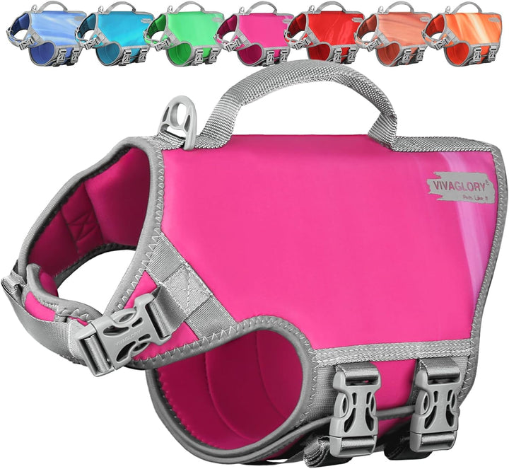 Neoprene Dog Life Vest, Dog Life Jacket for Swimming & Boating, Lightweight & Buoyancy for Puppy Doggy, Swimming Vest with Handle, XS, Raspberry Pink