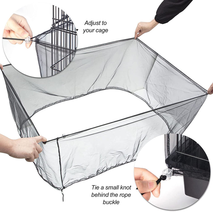 Bird Cage Netting Seed Catcher Adjustable Bird Cage Skirt Seed Catcher Large Soft Breathable Mesh Bird Seed Catchers for Indoor round Square Cage (Circumference 80 Inch to 118 Inch)