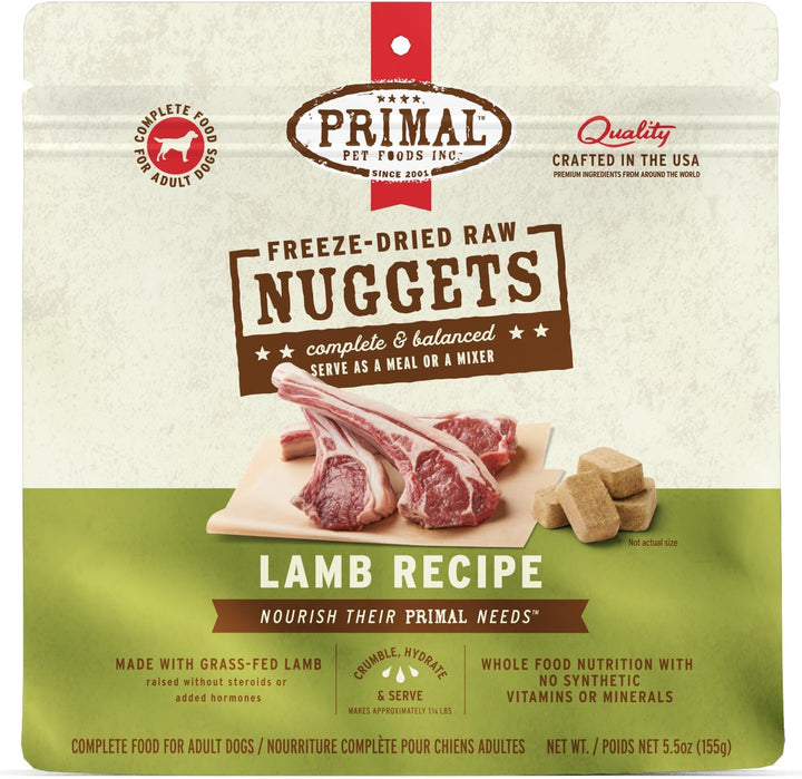 Primal Freeze Dried Dog Food Nuggets, Chicken; Complete Balanced Meal, Topper or Treat; Premium, Healthy, Grain Free, High Protein Raw Dog Food, 14 Oz