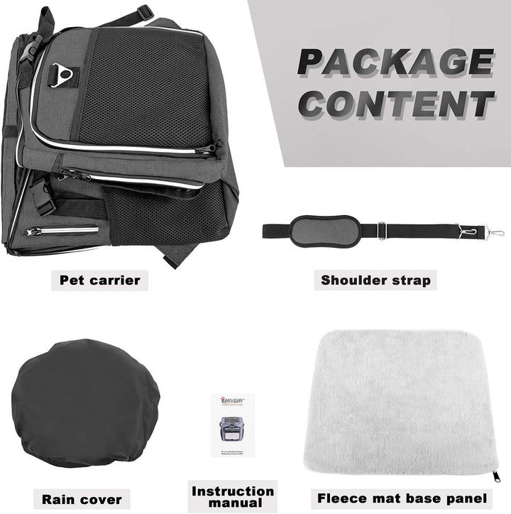 Dog Bike Basket Carrier, Expandable Foldable Soft-Sided Dog Carrier, 2 Open Doors, 5 Reflective Tapes, Pet Travel Bag,Dog Backpack Carrier Safe and Easy for Small Medium Cats and Dogs(Black)