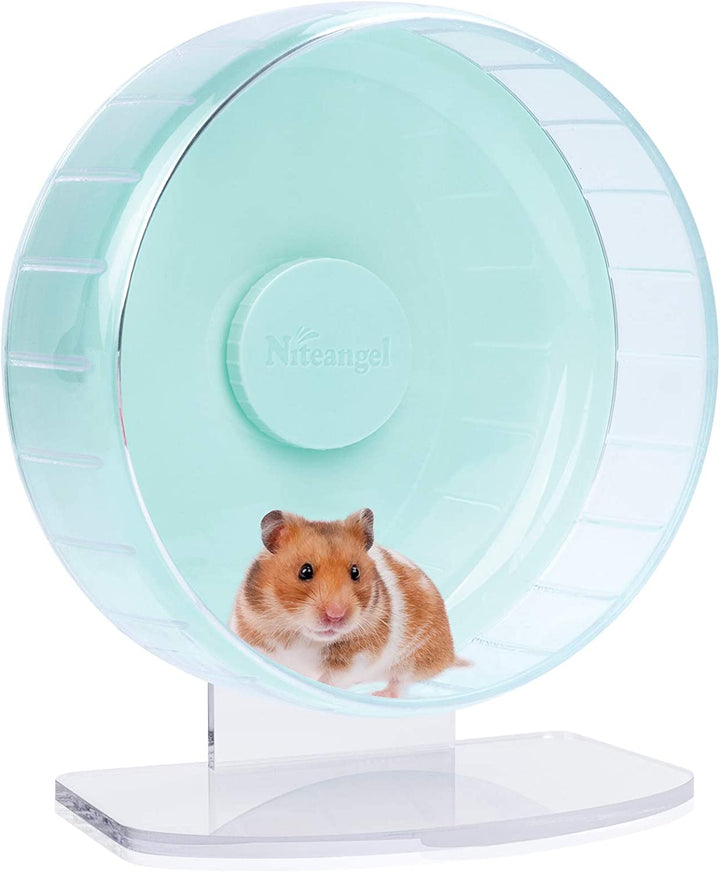 Super-Silent Hamster Exercise Wheels - Quiet Spinner Hamster Running Wheels with Adjustable Stand for Hamsters Gerbils Mice or Other Small Animals (M, Transparent)