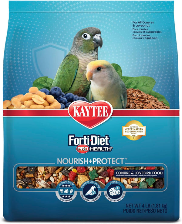 Forti-Diet Pro Health Nourish+Protect Conure & Lovebird Food, Comprehensive Nutrition Backed by Science, Digestive Health, Immune Support, 4 Pounds