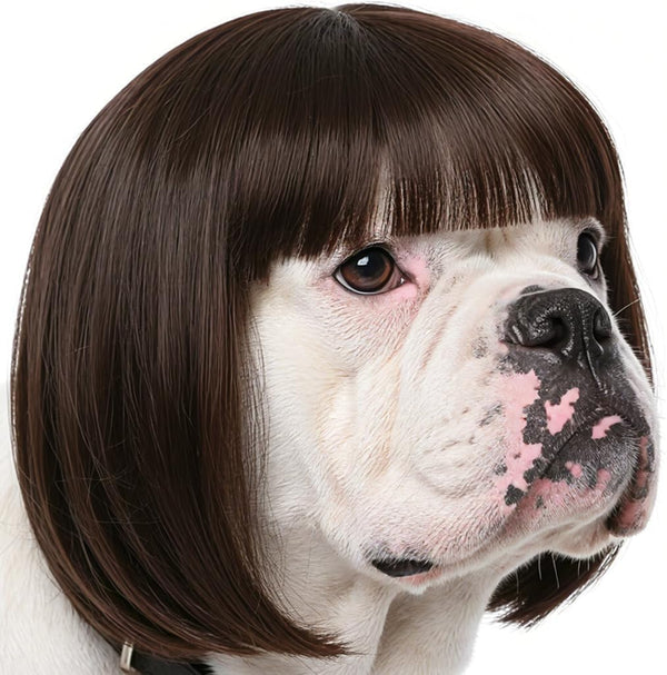 Funny Dog Wig for Small Medium Large Dogs with Adjustable Elastic Bands, Trimmable Pet Costume Cat Cosplay Decoration for Halloween, Christmas, Parties