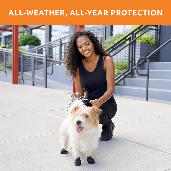 Pawz Rubber Dog Boots for Paws up to 2", 12 Pack - All-Weather Booties for Hot Pavement, Snow, Mud, and Rain - Waterproof, anti Slip Dog Socks - X-Small, Black