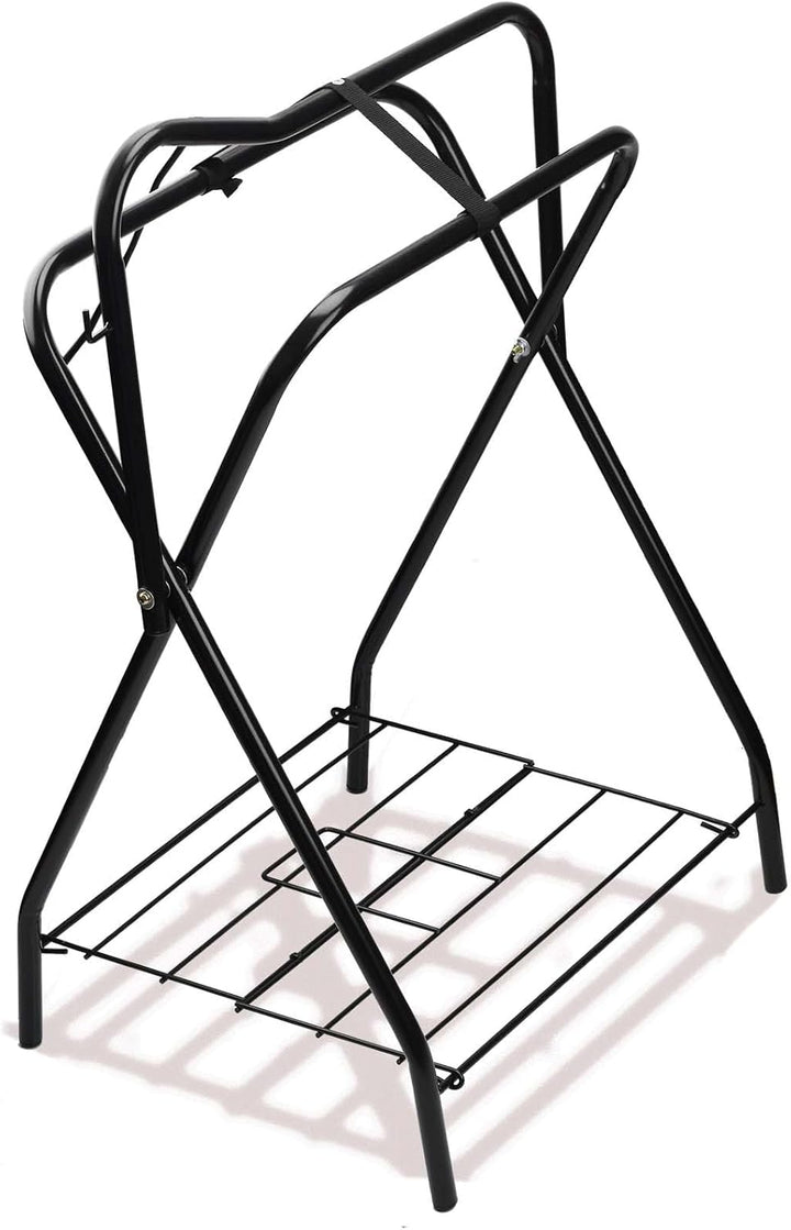 Saddle Rack Portable Folding Horse Saddle Stand for English and Western Saddles,28" L X 19" W X 37.5" H,Black