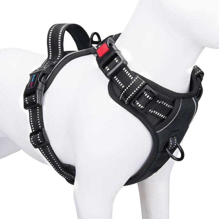 No Pull Dog Harness Medium Reflective Front Clip Vest with Handle,Adjustable 2 Metal Rings 3 Buckles,[Easy to Put on & Take Off](M, Orange)