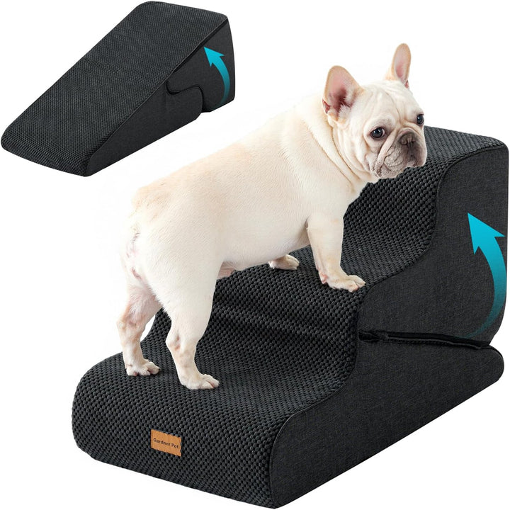Dog Stairs for Small Dogs 16.5" H, 2 in 1 Transformable 3-Step Pet Stairs and Ramp, Dog Steps for Couch (13-20 In) with Durable Non-Slip Waterproof Cover and Certipur-Us Certified Foam