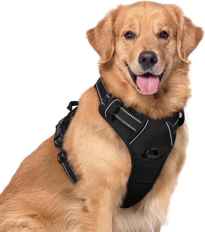 Dog Harness No Pull with 2 Leash Clips, Adjustable Soft Padded, Reflective Oxford No Choke Pet Vest with Easy Control Handle for Large Dogs, Black, L