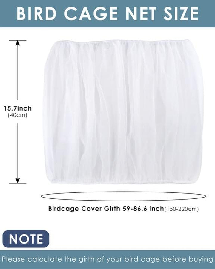 Bird Cage Seed Catcher, Universal Birdcage Net Nylon Adjustable Elastic Band Stretchy Skirts Mesh Cover for Parrot Cage Seed Guard (Not Include Birdcage)- White