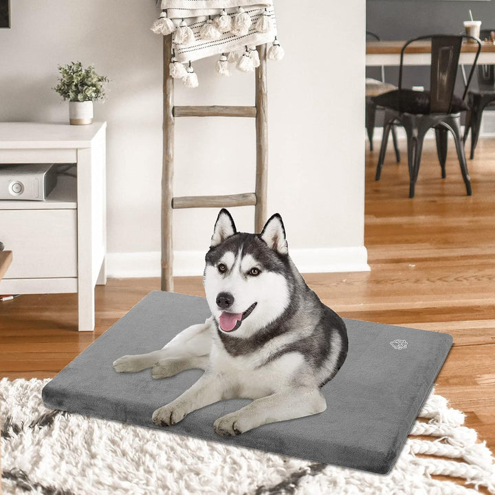 Stylish Dog Bed Mat Dog Crate Pad Mattress Reversible (Cool & Warm), Water Proof Linings, Removable Machine Washable Cover, Firm Support Pet Crate Bed for Small to Xx-Large Dogs, Grey