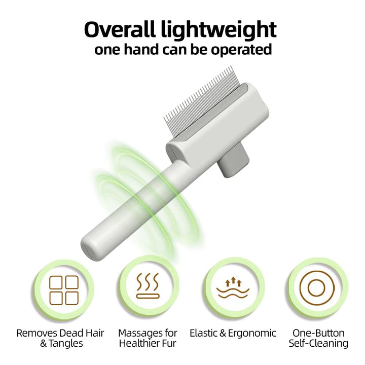 2Pcs Pet Comb Flea Comb Set for Cats Dogs, Cat Grooming Brush with Release Button and Stainless Steel round Teeth, Self-Cleaning Dog Combs for Removing Pet Hair, Knots & Loose Fur, White