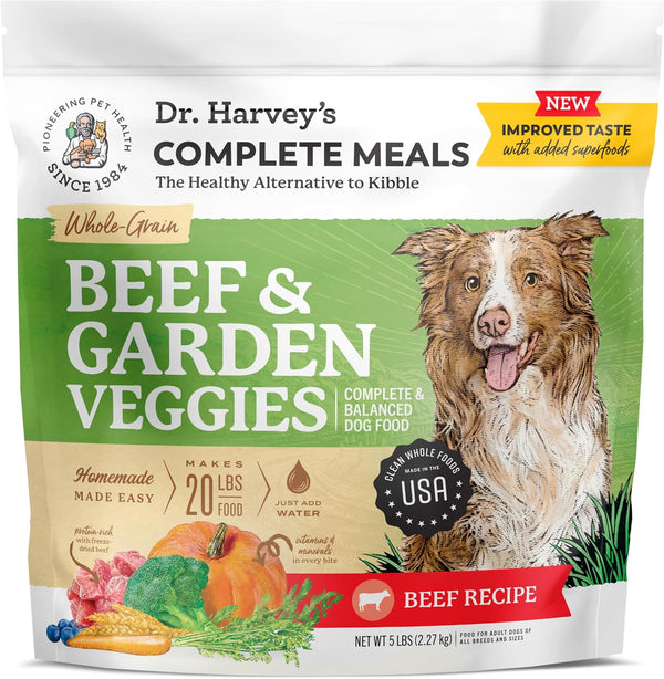 Beef & Garden Veggies Dog Food, Human Grade Whole-Grain Dehydrated Dog Food with Freeze-Dried Beef (5 Pounds)