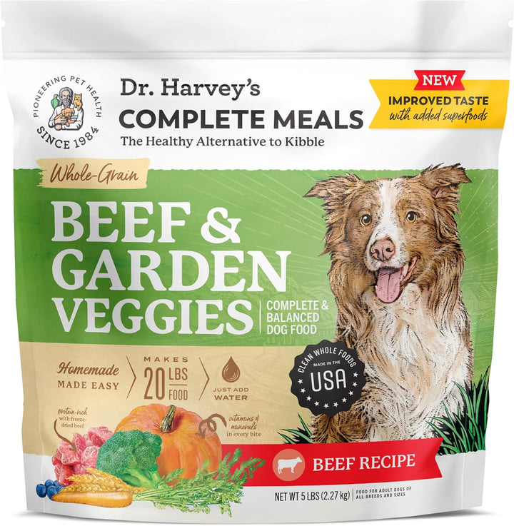 Beef & Garden Veggies Dog Food, Human Grade Whole-Grain Dehydrated Dog Food with Freeze-Dried Beef (5 Pounds)