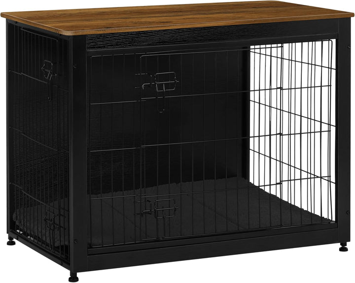 Dog Crate Furniture with Cushion, Wooden Kennel Table with Double Doors, Indoor Dog House, Small/Medium/Large/Extra Large Size, 27.2" L, Rustic Brown