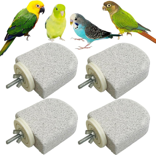 4 PCS Bird Perch Stands Parrot Calcium Perch Beak Grinding Stone Foot Claws Trimmer Parakeet Platform Parrot Chewing Toys for Small Medium Cockatiel Conure Lovebird Finch