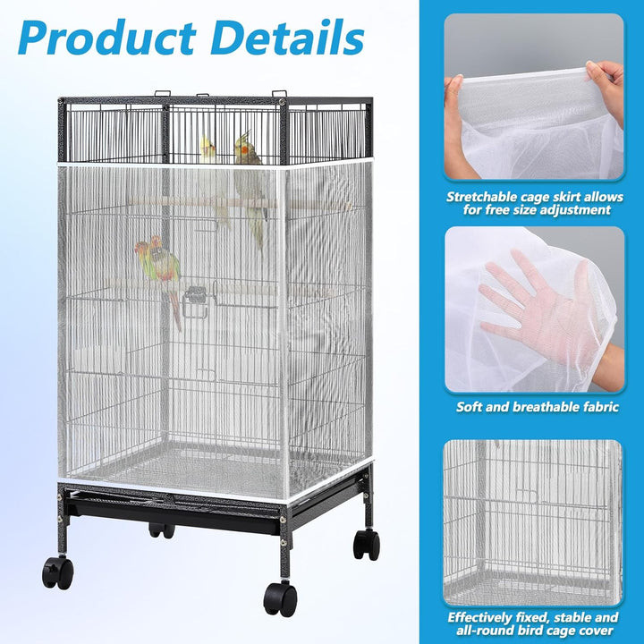Large Bird Cage Net, Universal Adjustable Bird Cage Covers Mesh Polyester Birds Cages Seed Catcher Parakeet Cages Liners Birds Cagees Accessories for Birdcage Parakeet Parrot Enclosures (White)