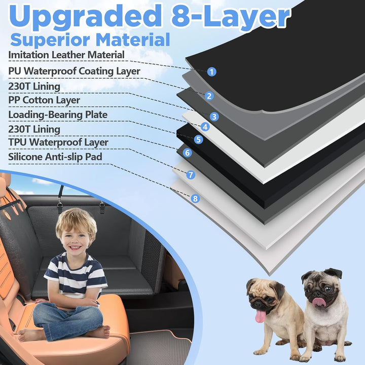 Back Seat Extender for Dogs, Waterproof Dog Car Seat Cover for Back Seat with Hard Bottom, 2025 Upgraded Material, anti Scratch, Safer, Easy to Use and Clean, Holds 400Lbs