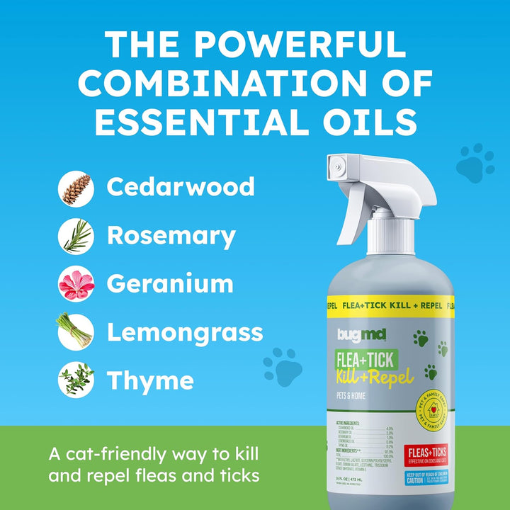 Pet Safe Flea Spray for Cats & Home | Natural Indoor Flea Killer & Tick Prevention | Plant-Based Flea Treatment for Carpet, Furniture & Cat Trees with Essential Oils