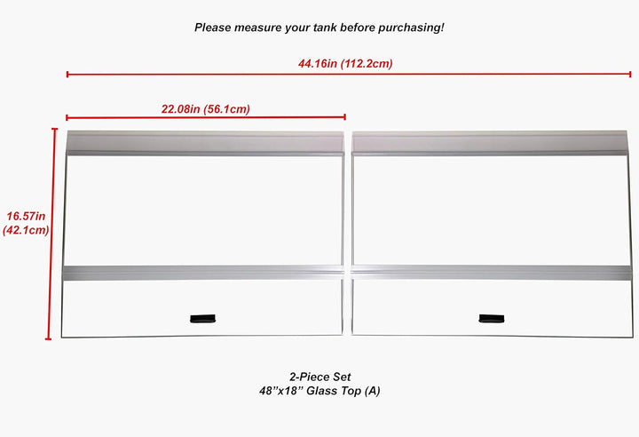 Glass Canopy 2 Piece Set for Aqueon & All Glass Only 75/90/110 Gallon 48X18 Aquarium Fish Tank (Each Piece Measure 22.08 X 16.57 X 0.16In)