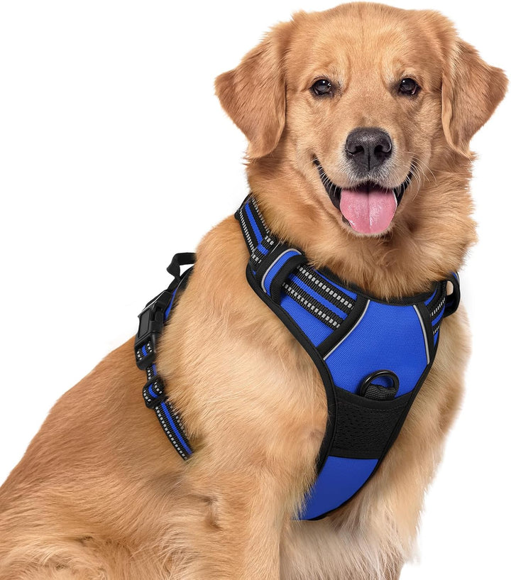 Dog Harness No Pull with 2 Leash Clips, Adjustable Soft Padded, Reflective Oxford No Choke Pet Vest with Easy Control Handle for Large Dogs, Black, L