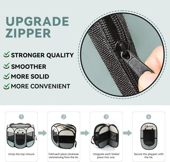 Dog Cat Playpen, Puppy Pet Playpen Indoor for Small Dogs Tent Crates Cage Outdoor, Portable Pop up Dog Kennel Playpen with Carrying Case for Dogs/Cats/Rabbits, Removable Zipper Top, Grey