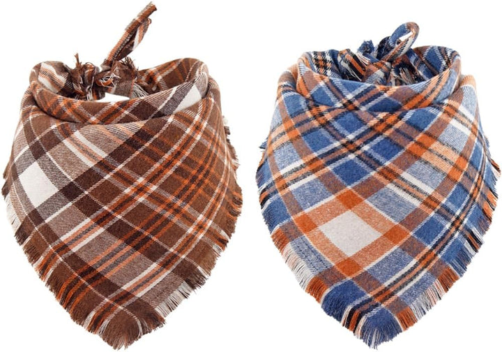 Fall Dog Bandana Autumn Thanksgiving Plaid Reversible Triangle Bibs Scarf Accessories for Dogs Pets