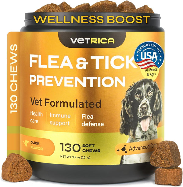 Flea and Tick Prevention for Dogs - Dog Flea Treatment Chews - Immune Support Flea and Tick Chewables for Dogs - Dog Flea & Tick Control Supplement - All Breeds & Ages - Vet Formulated - Soft Treats