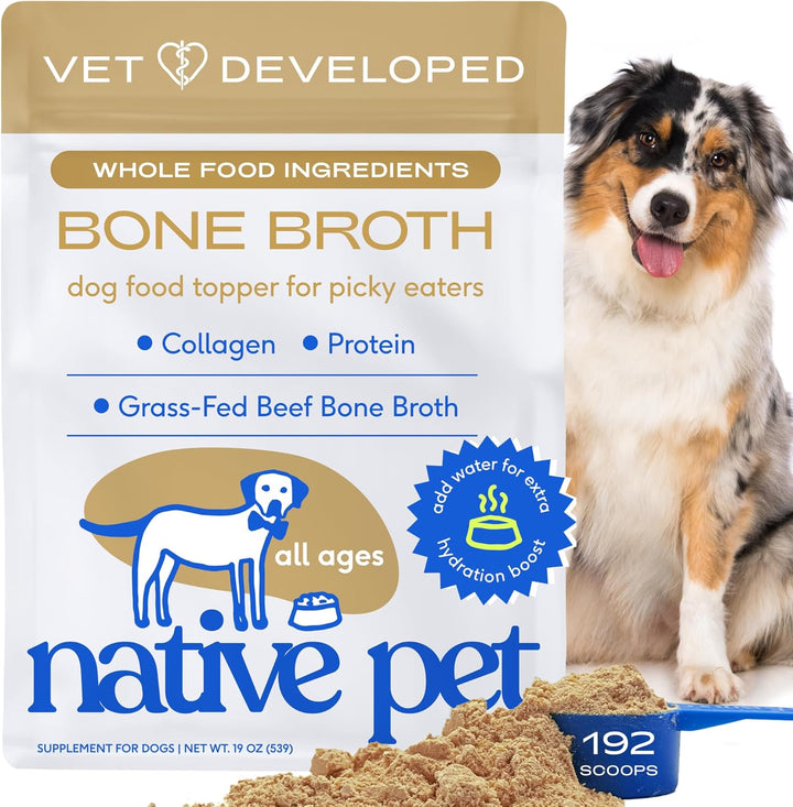 Bone Broth for Dogs - Made with Real Beef Bone Broth, Dog Food Toppers for Picky Eaters - Provides Extra Hydration & Nutrition for Joint Strength, Immunity & Heart Health-48 Scoops