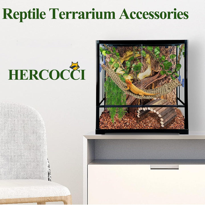 Bearded Dragon Tank Accessories, Large Reptile Bridge Hammock Flexible - Jungle Climbing Vines and Leaves with Suction Cups Habitat Décor for Hiding& Climbing Snake Gecko Lizard Chameleon