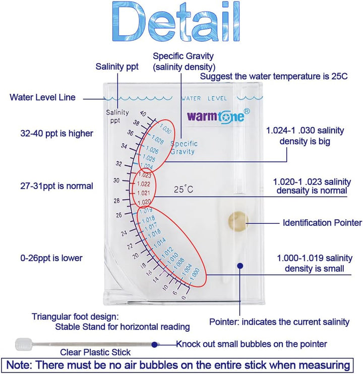 Salinity Tester, Sea Specific Gravity Test for Fish Tank Pond Water Saltwater Freshwater, Accurate Automatic Hydrometer