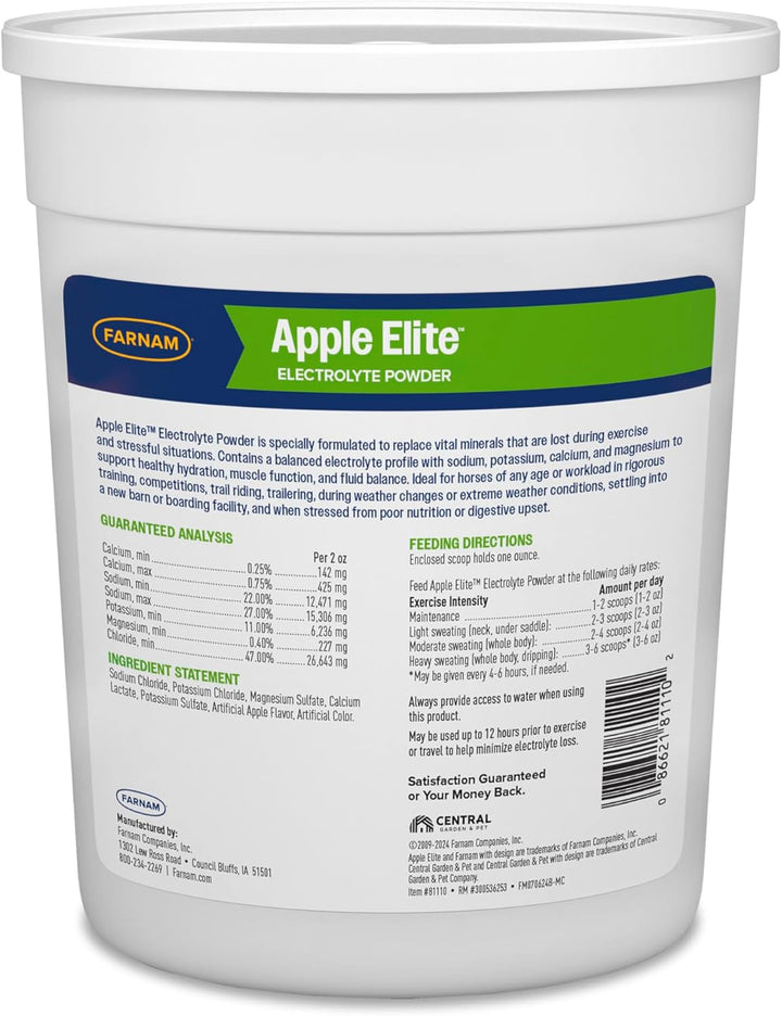 Apple Elite Electrolyte Powder Supplement for Horses, Replaces Vital Minerals, Encourages Hydration, No Added Sugar, 5 Pounds