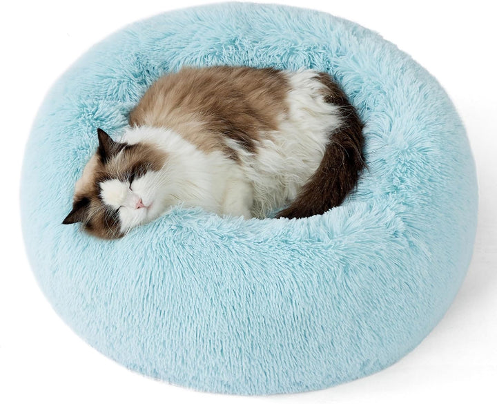Calming Dog Bed Medium Size Dog - Donut Washable Medium Pet Bed, 30 Inches Anti-Slip round Fluffy Plush Faux Fur Cat Bed, Fits up to 45 Lbs Pets, Camel