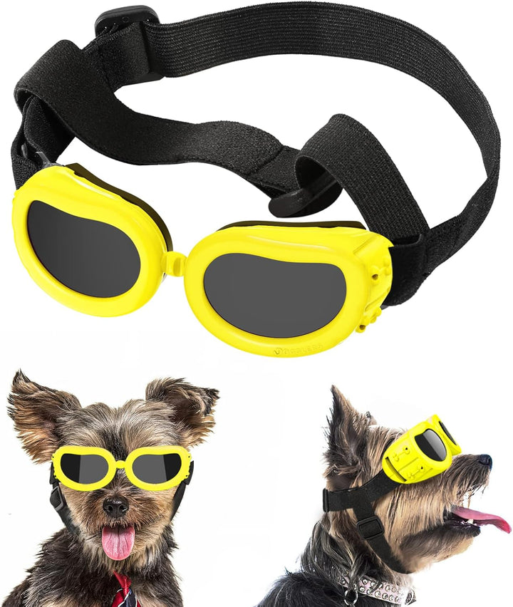 Dog Sunglasses Small Breed Goggles UV Protection,Goggles for Small Dogs Eye Wear Protection with Adjustable Strap Windproof Anti-Fog Sunglasses for S-Mall Doggy Doggie Glasses,Black