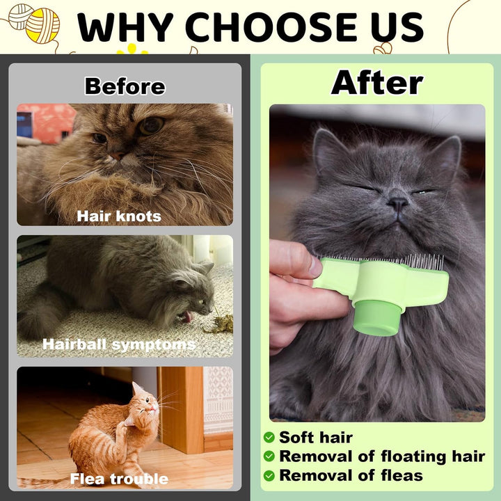 Pet Hair Removal Comb One-Click Self-Cleaning Grooming Brush, De-Shedding Comb for Short & Long Hair, Pet Grooming Supplies for Cats & Dogs